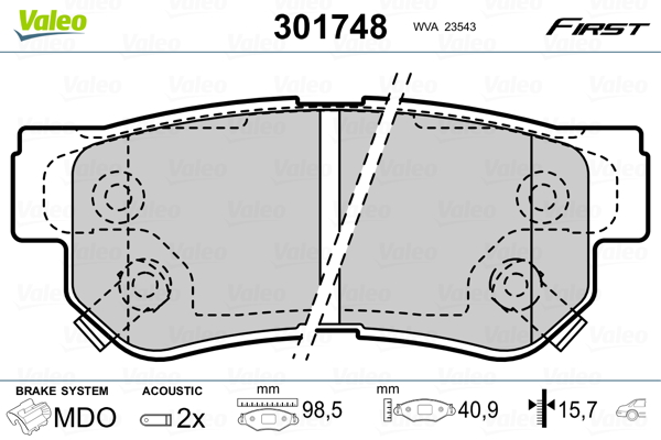 Image de Kit de plaquettes de frein, frein à disque - VALEO - 301748