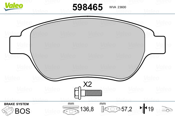 Image de Kit de plaquettes de frein, frein à disque - VALEO - 598465