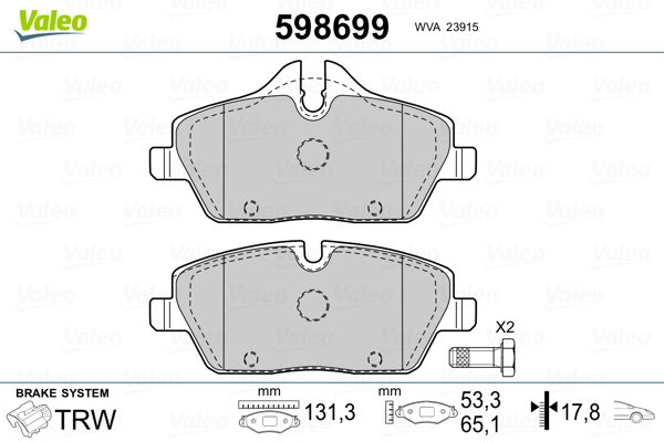 Image de Kit de plaquettes de frein, frein à disque - VALEO - 598699