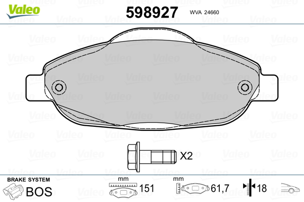 Image de Kit de plaquettes de frein, frein à disque - VALEO - 598927