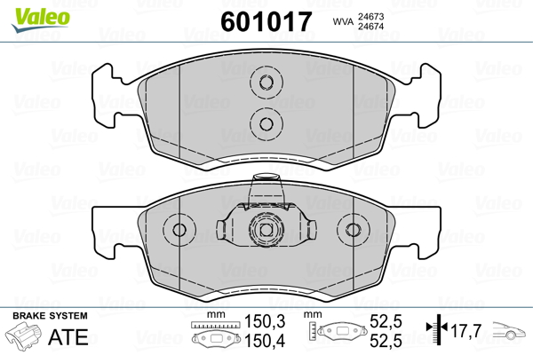 Image de Kit de plaquettes de frein, frein à disque - VALEO - 601017