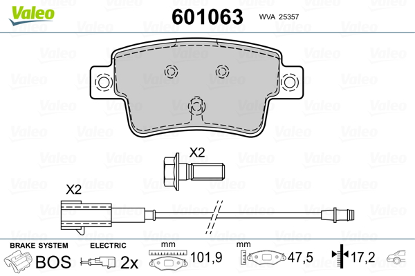 Image de Kit de plaquettes de frein, frein à disque - VALEO - 601063