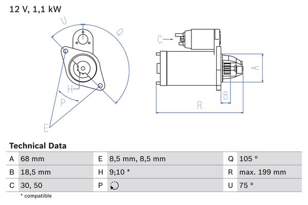 Picture of Starter - BOSCH - 0 986 020 870