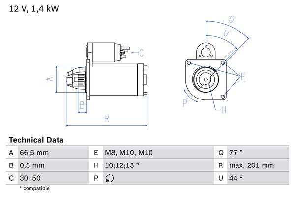 Picture of BOSCH - 0 986 022 800 - Starter (Starter System)