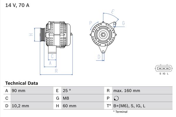 Picture of BOSCH - 0 986 040 461 - Alternator (Alternator)