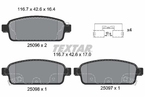 Picture of TEXTAR - 2509602 - Brake Pad Set, disc brake (Braking System)