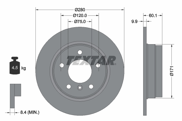 Slika TEXTAR - 92055703 - Kočioni disk (Kočioni uređaj)