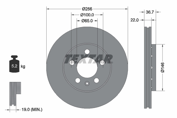 Slika TEXTAR - 92082205 - Kočioni disk (Kočioni uređaj)