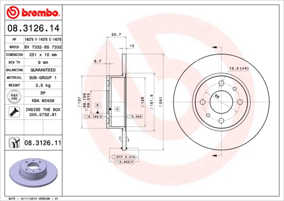 ZADNJI KOČIONI DISKOVI - BREMBO - 08.3126.14