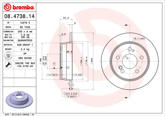 BREMBO - 08.4738.14 - Kočioni disk (Kočioni uređaj)