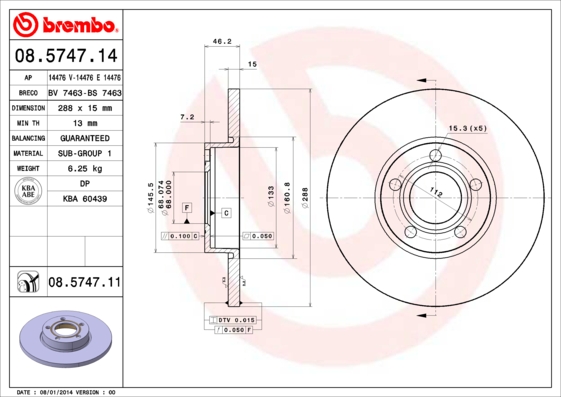 PREDNJI KOČIONI DISKOVI - BREMBO - 08.5747.14