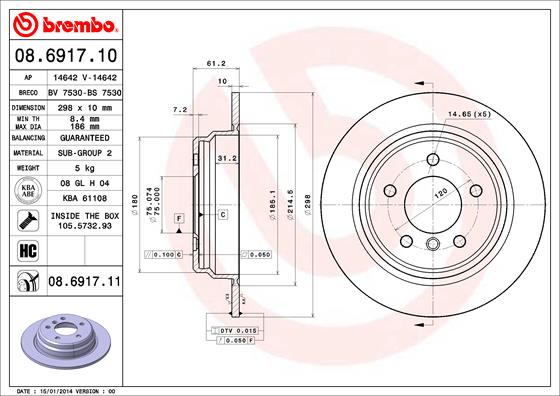 Slika BREMBO - 08.6917.10 - Kočioni disk (Kočioni uređaj)