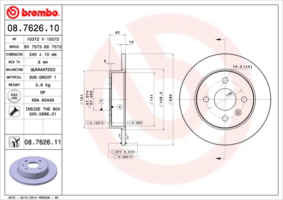 ZADNJI KOČIONI DISKOVI - BREMBO - 08.7626.10