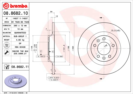 Slika BREMBO - 08.8682.11 - Kočioni disk (Kočioni uređaj)