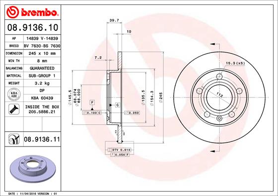 ZADNJI KOČIONI DISKOVI - BREMBO - 08.9136.10