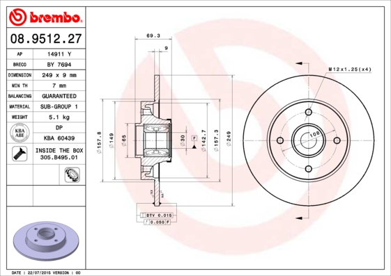 ZADNJI KOČIONI DISKOVI - BREMBO - 08.9512.27