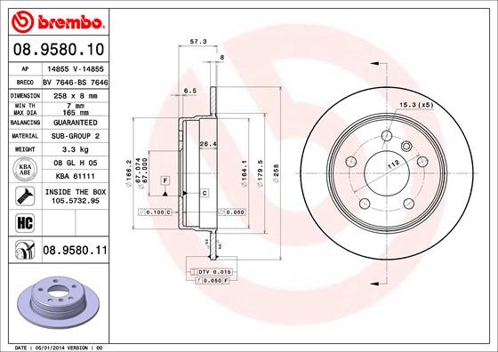 ZADNJI KOČIONI DISKOVI - BREMBO - 08.9580.11