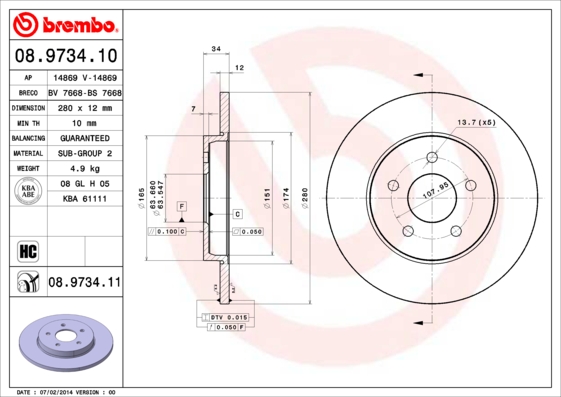 ZADNJI KOČIONI DISKOVI - BREMBO - 08.9734.11