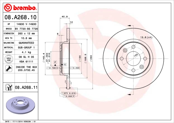 PREDNJI KOČIONI DISKOVI - BREMBO - 08.A268.11