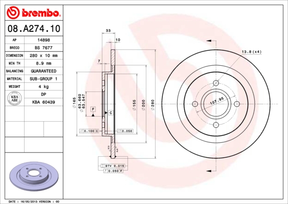 ZADNJI KOČIONI DISKOVI - BREMBO - 08.A274.10