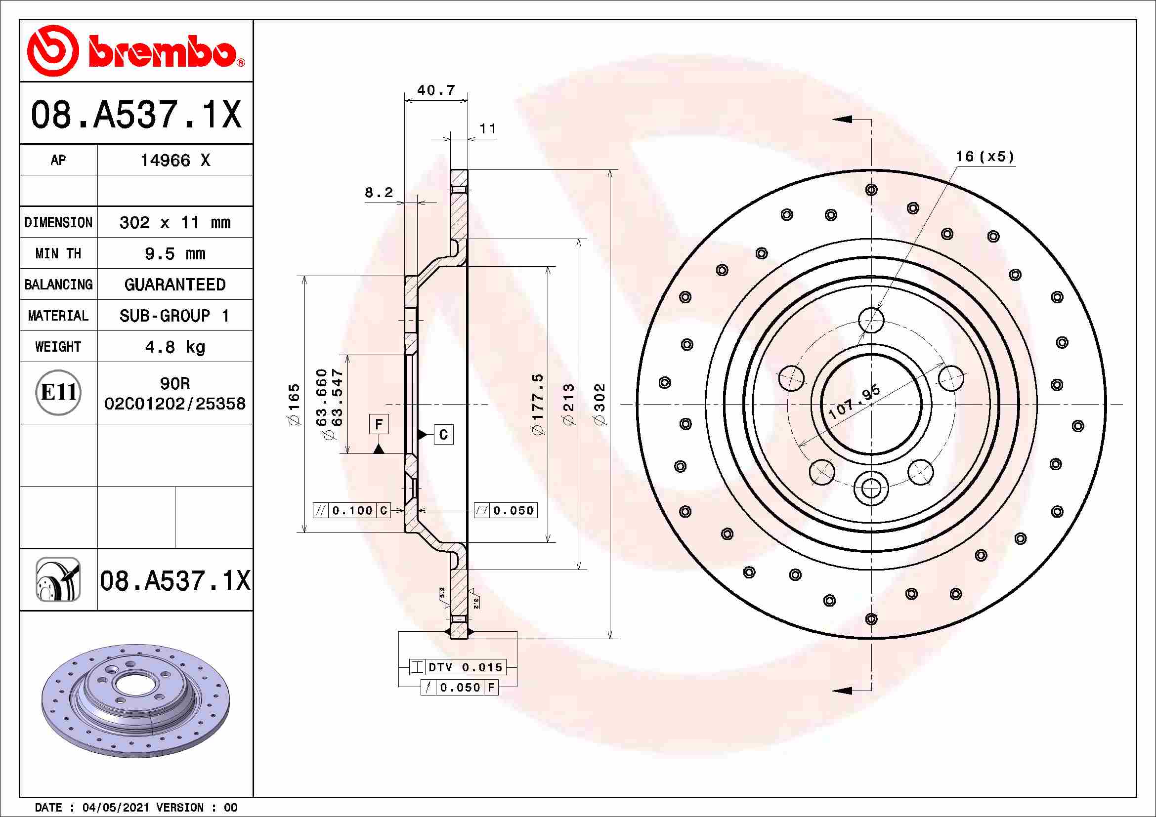 BREMBO - 08.A537.1X - Kočioni disk (Kočioni uređaj)