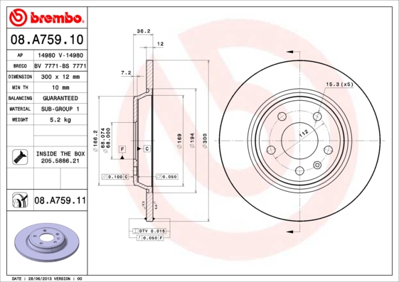 ZADNJI KOČIONI DISKOVI - BREMBO - 08.A759.11