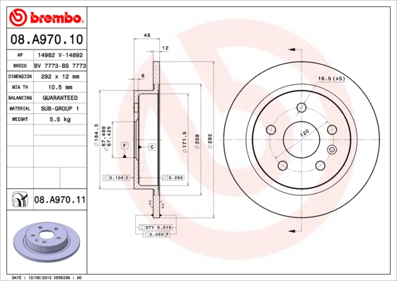 Slika BREMBO - 08.A970.11 - Kočioni disk (Kočioni uređaj)
