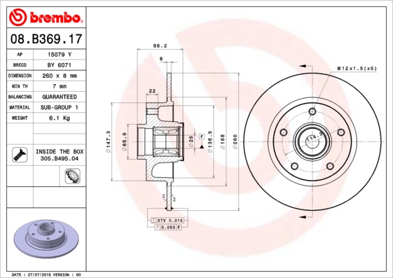 ZADNJI KOČIONI DISKOVI - BREMBO - 08.B369.17