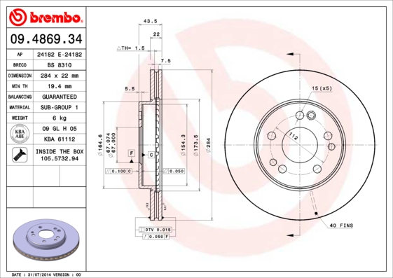 PREDNJI KOČIONI DISKOVI - BREMBO - 09.4869.34