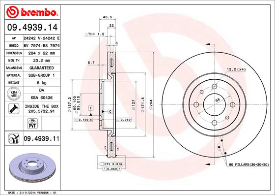 PREDNJI KOČIONI DISKOVI - BREMBO - 09.4939.14