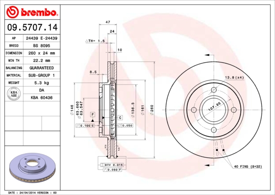 PREDNJI KOČIONI DISKOVI - BREMBO - 09.5707.14