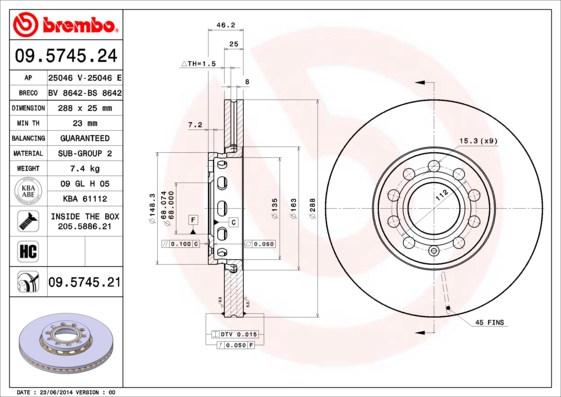 PREDNJI KOČIONI DISKOVI - BREMBO - 09.5745.24