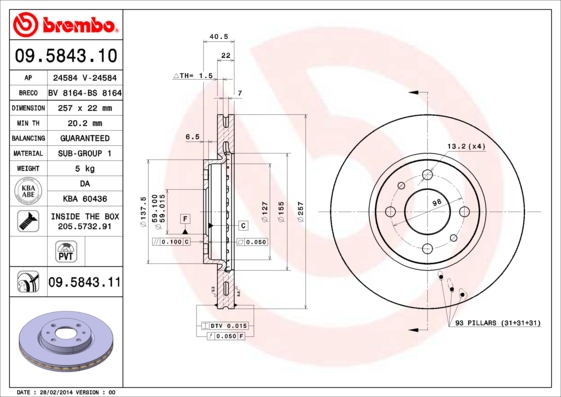 PREDNJI KOČIONI DISKOVI - BREMBO - 09.5843.11