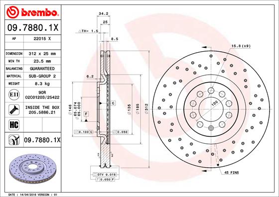 Slika BREMBO - 09.7880.1X - Kočioni disk (Kočioni uređaj)