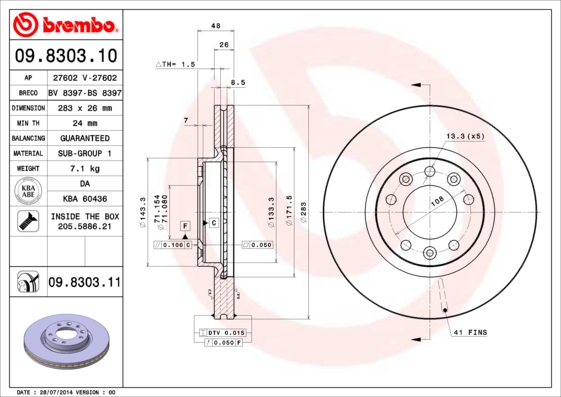 PREDNJI KOČIONI DISKOVI - BREMBO - 09.8303.10