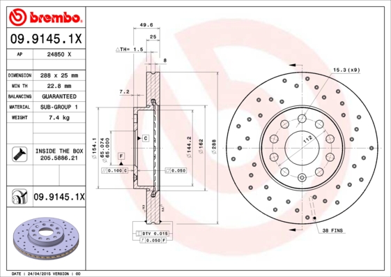 PREDNJI KOČIONI DISKOVI - BREMBO - 09.9145.1X