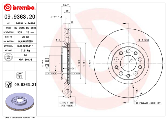 PREDNJI KOČIONI DISKOVI - BREMBO - 09.9363.21