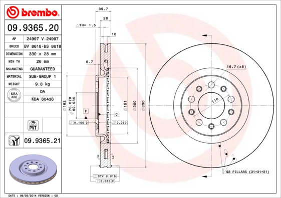 PREDNJI KOČIONI DISKOVI - BREMBO - 09.9365.21