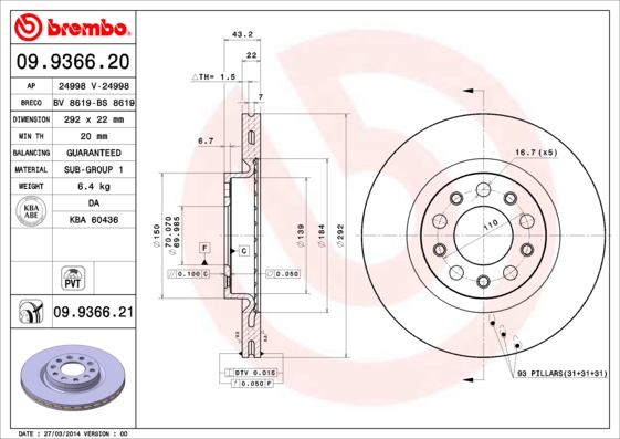 ZADNJI KOČIONI DISKOVI - BREMBO - 09.9366.21