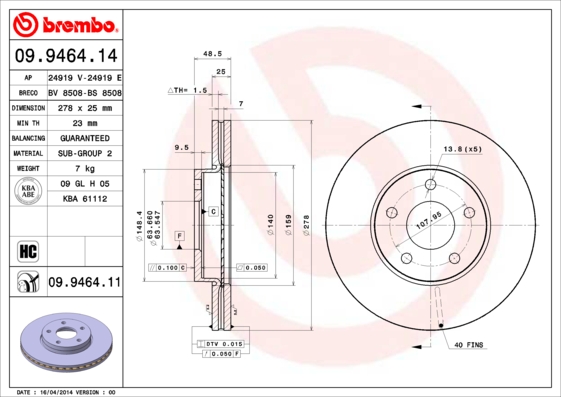 KOČIONI DISKOVI - BREMBO - 09.9464.14