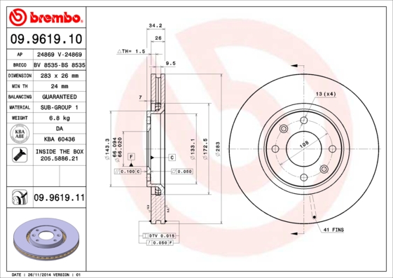 PREDNJI KOČIONI DISKOVI - BREMBO - 09.9619.11