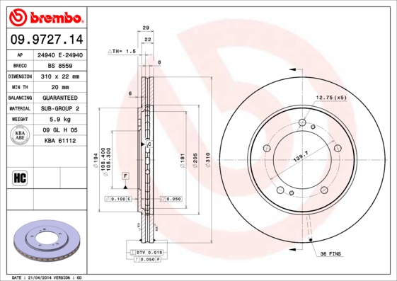 KOČIONI DISKOVI - BREMBO - 09.9727.14