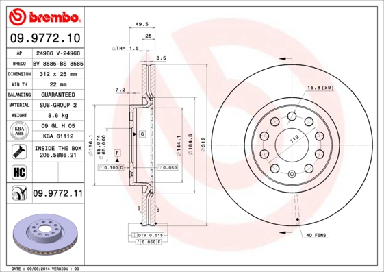 PREDNJI KOČIONI DISKOVI - BREMBO - 09.9772.11