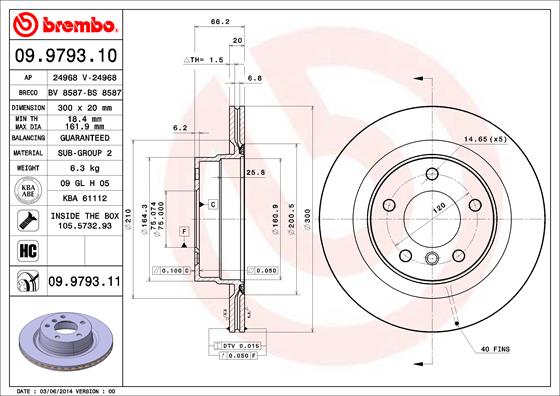 Slika BREMBO - 09.9793.11 - Kočioni disk (Kočioni uređaj)