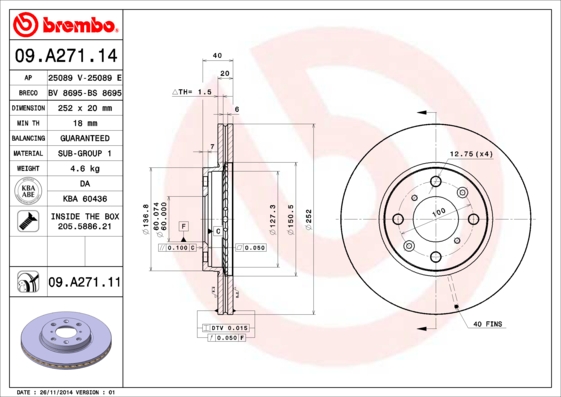 PREDNJI KOČIONI DISKOVI - BREMBO - 09.A271.11