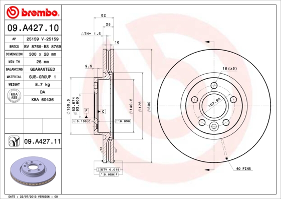 PREDNJI KOČIONI DISKOVI - BREMBO - 09.A427.11