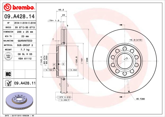 PREDNJI KOČIONI DISKOVI - BREMBO - 09.A428.14