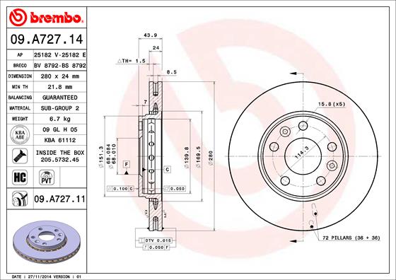 PREDNJI KOČIONI DISKOVI - BREMBO - 09.A727.11