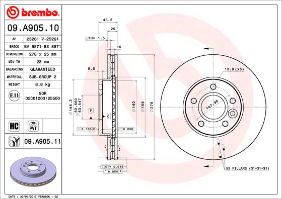 PREDNJI KOČIONI DISKOVI - BREMBO - 09.A905.10