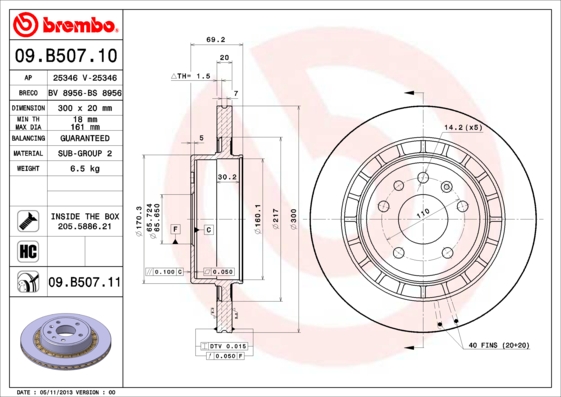 BREMBO - 09.B507.11 - Kočioni disk (Kočioni uređaj)